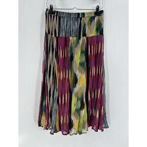 Vintage Skirt Womens Medium Multicolor Striped Colorful Stretchy Midi Ruffles